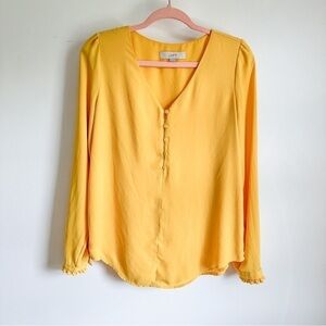 Loft Marigold Yellow Chiffon Ruffle Cuff Blouse Top sz Small